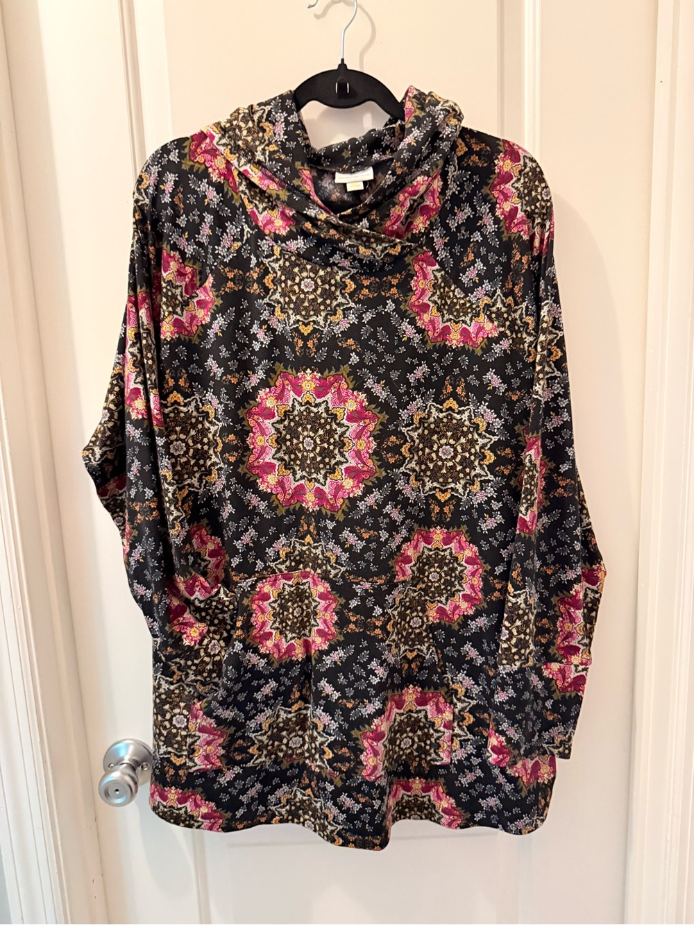 LuLaRoe Black Floral Medallion Cowl Neck Sweatshirt Tunic